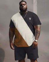 Street Casual Irregular Color-block Printed Large Men's Set